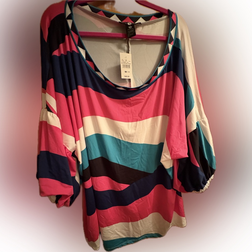 Ashley Stewart Pink and Blue Striped Blouse